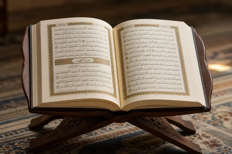 Le Noble Coran ouvert sur un rehal en bois